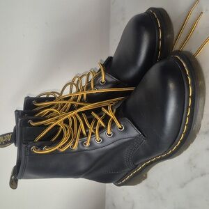 Dr. Martens Black Leather Boots with Yellow Stitching Insole. Size 9